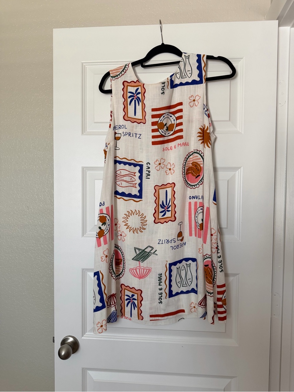 Sleeveless Mini Dress in Cream with Multicolor Print